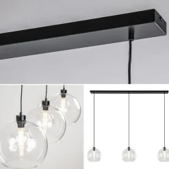 Flash Sale Straluma Grote 3-lichts hanglamp met helder glas en zwarte balk