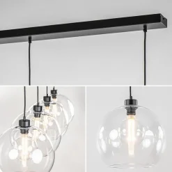 New Straluma Grote 4-lichts hanglamp zwart met helder glazen bollen