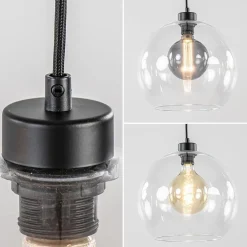 New Straluma Grote 4-lichts hanglamp zwart met helder glazen bollen