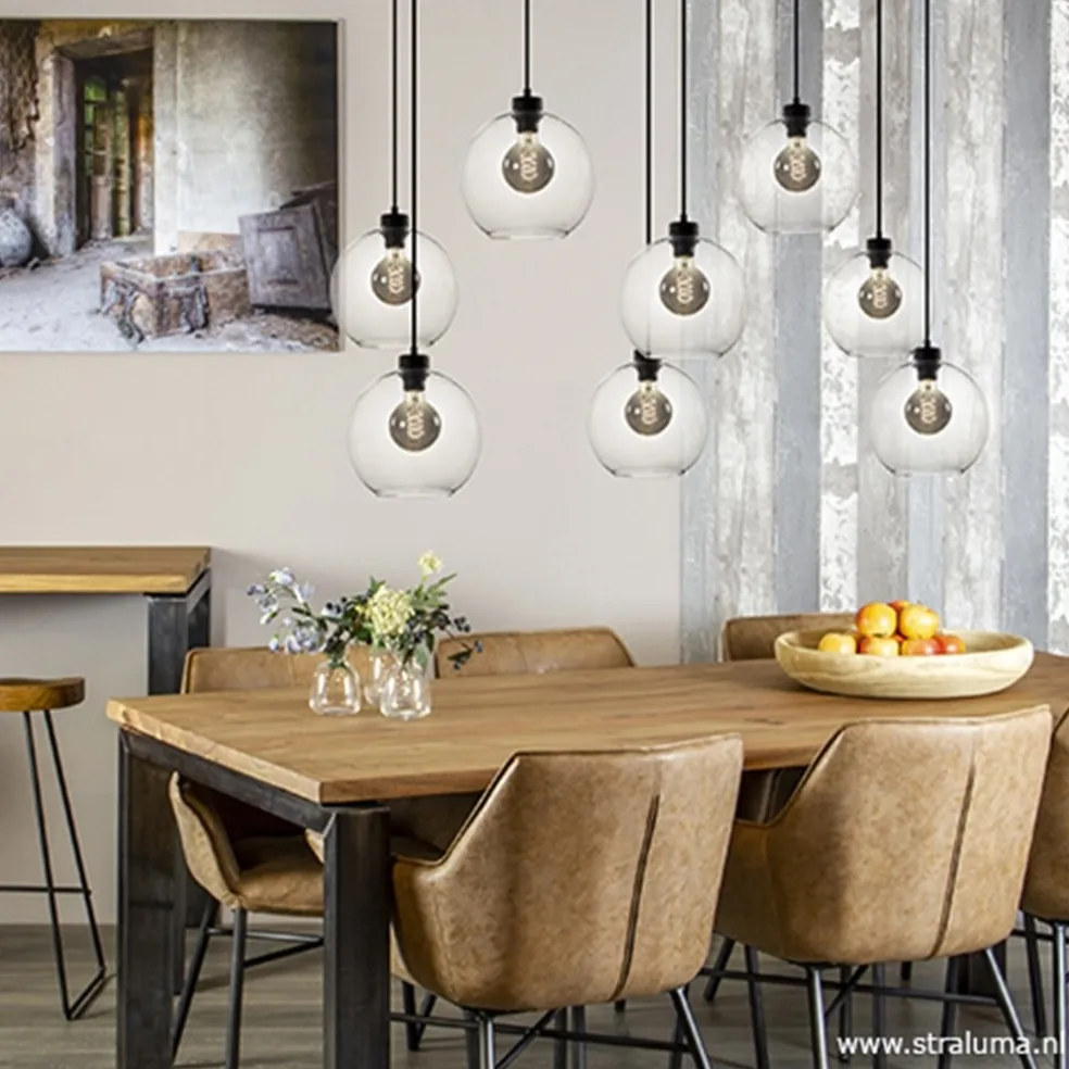 Outlet Straluma Grote 8-lichts multipendel/ hanglamp met helder glas