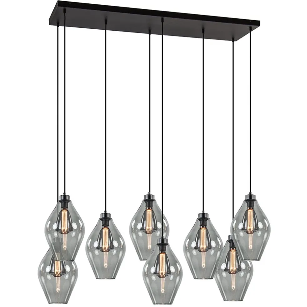 Store Straluma Grote 8-lichts multipendel hanglamp smoke glas ruit