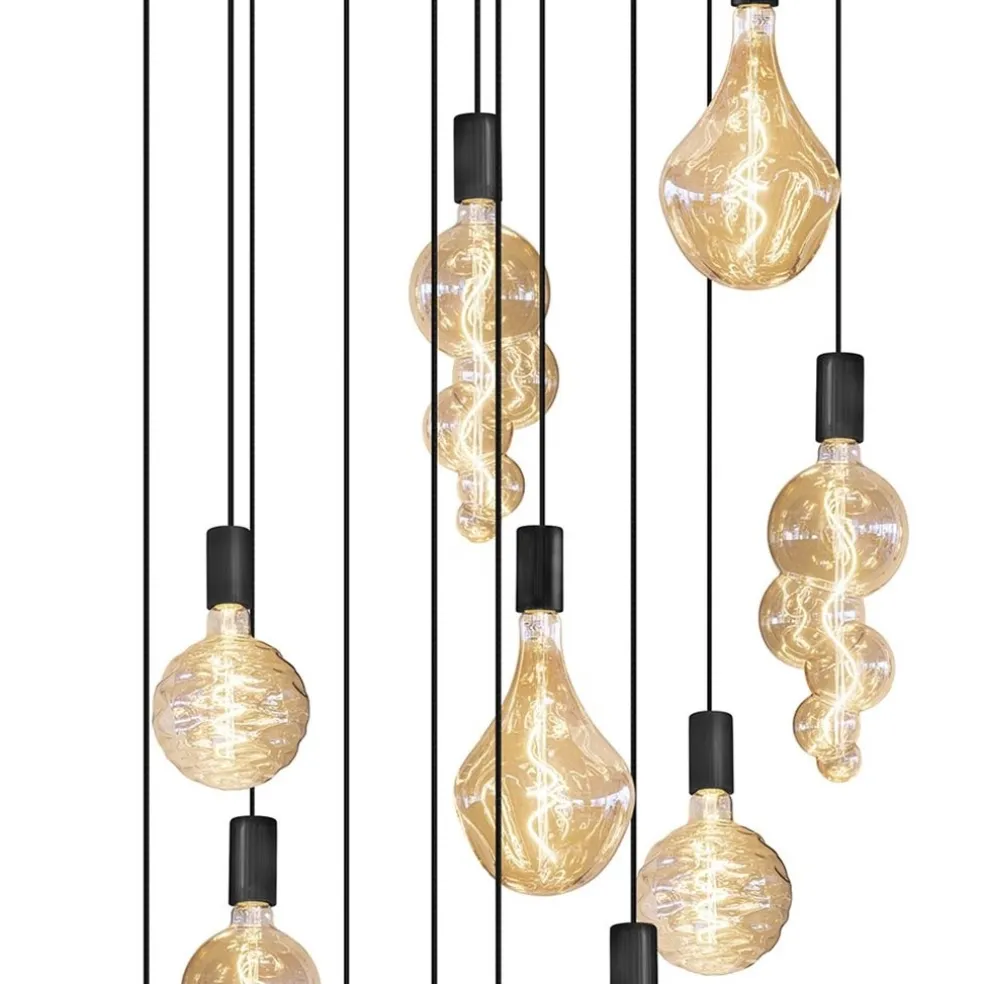 Best Straluma Grote 12-lichts videlamp mat zwart met zwarte pendels