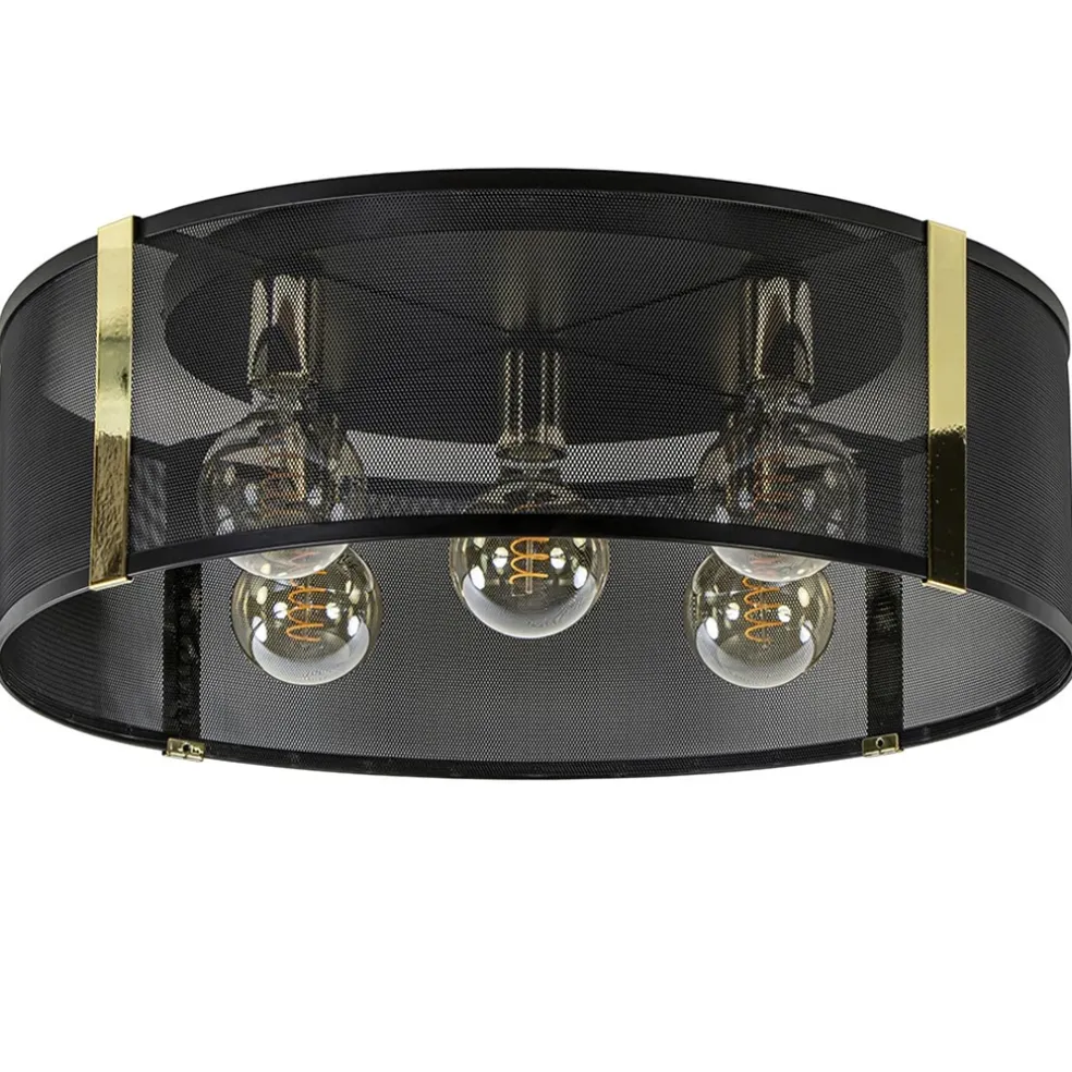 Best Straluma Grote ronde plafondlamp zwart gaas met goud