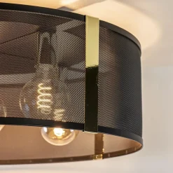 Best Straluma Grote ronde plafondlamp zwart gaas met goud