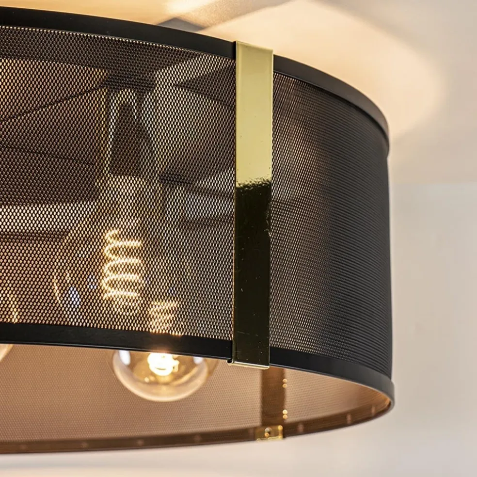 Best Straluma Grote ronde plafondlamp zwart gaas met goud