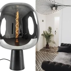 Cheap Straluma Grote tafellamp Amarah zwart met smoke glazen kap