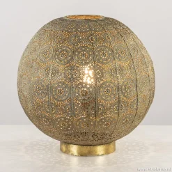 Outlet Straluma Grote tafellamp antiek messing met decoratief dessin