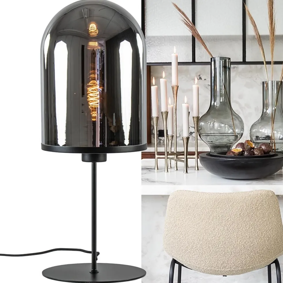 Best Sale Straluma Grote tafellamp Maverick mat zwart met smoke glas