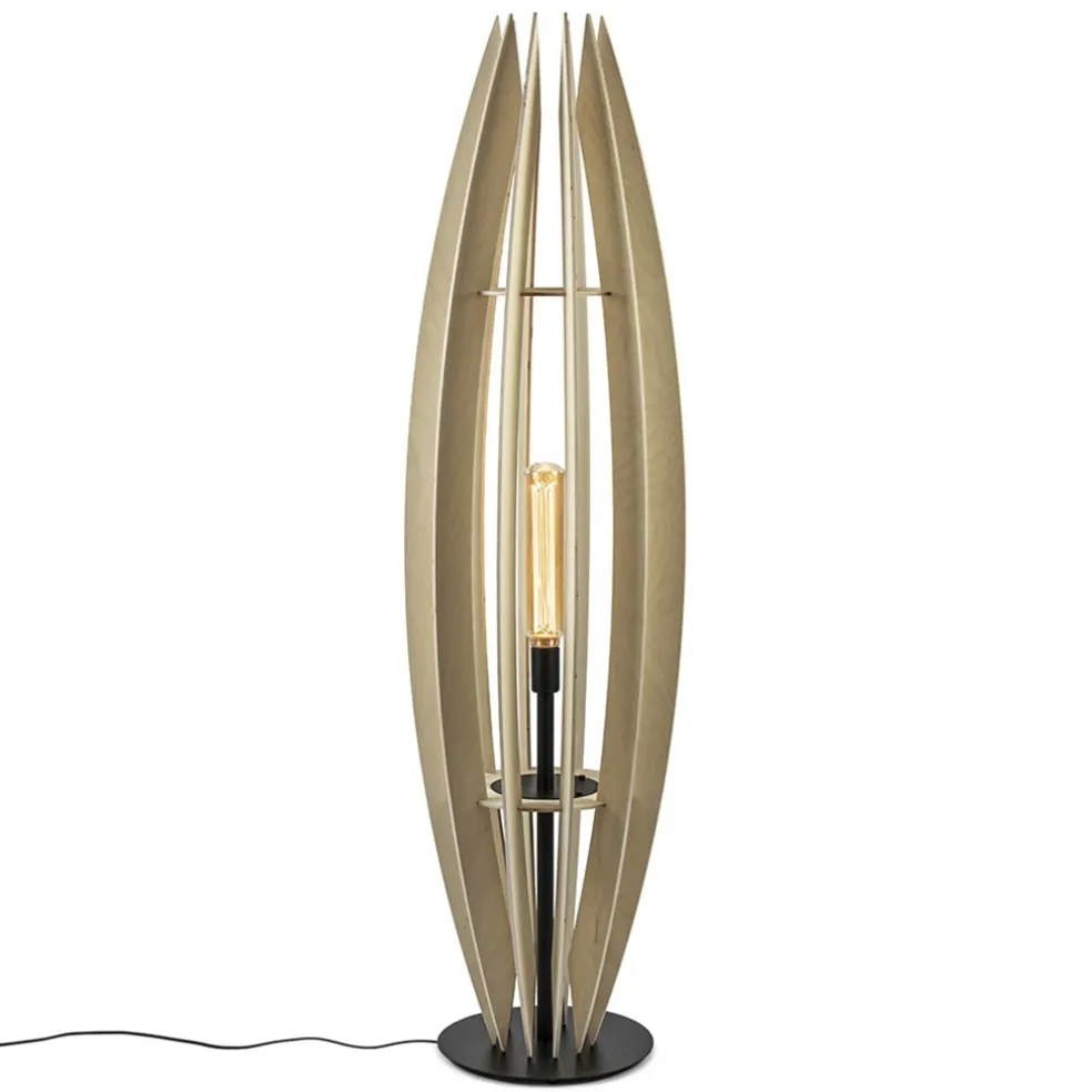 Fashion Straluma Grote vloerlamp blank hout met mat zwarte voet