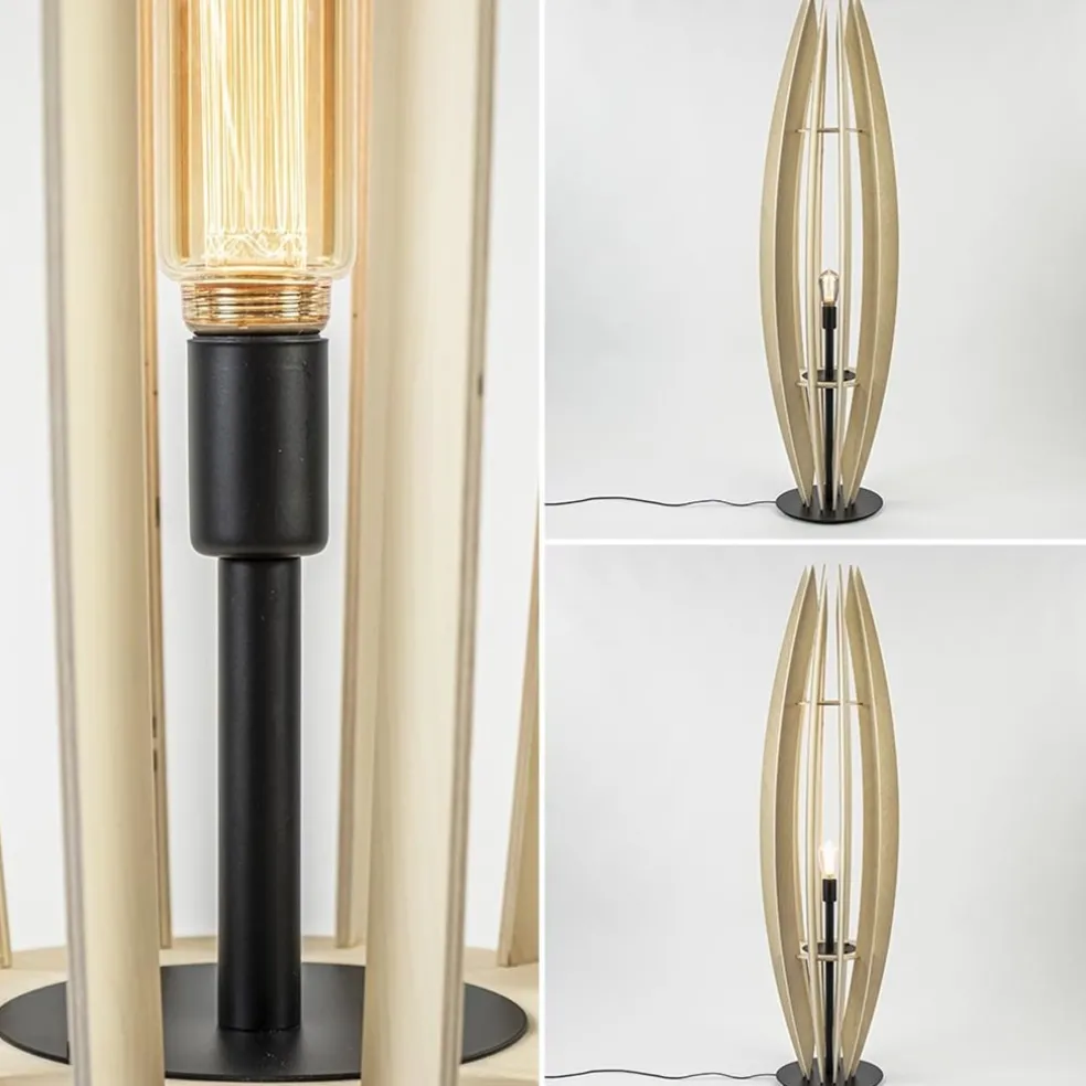 Fashion Straluma Grote vloerlamp blank hout met mat zwarte voet