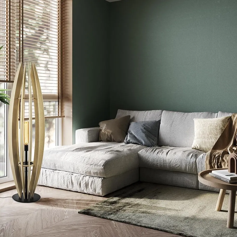 Fashion Straluma Grote vloerlamp blank hout met mat zwarte voet