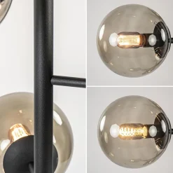 Best Straluma Grote vloerlamp 6-lichts zwart met smoke glazen bollen
