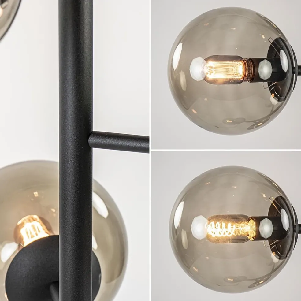 Best Straluma Grote vloerlamp 6-lichts zwart met smoke glazen bollen