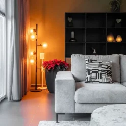Best Straluma Grote vloerlamp 6-lichts zwart met smoke glazen bollen