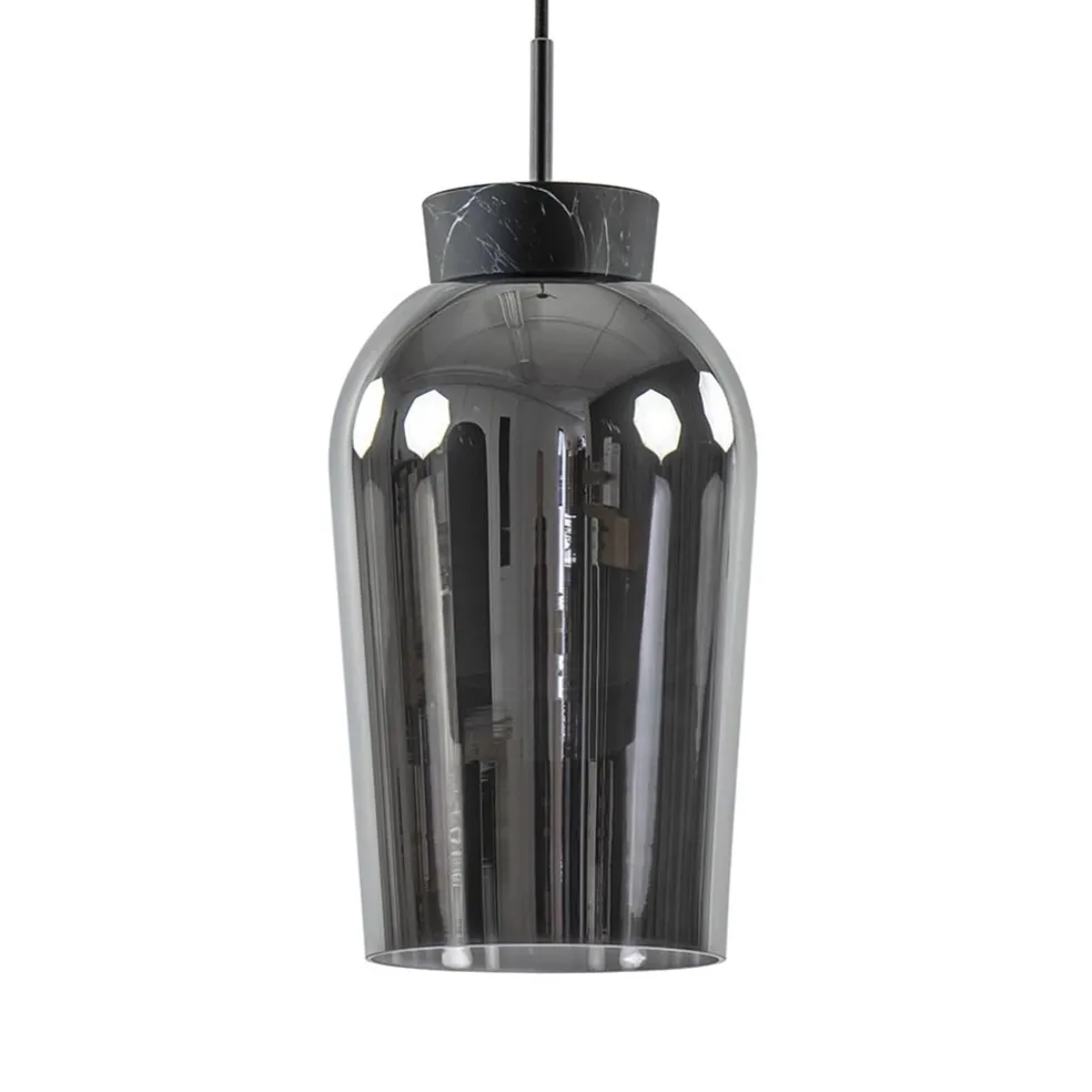 Fashion Straluma Hanglamp 1 lichts zwart/marmer met smoke glas