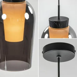 Fashion Straluma Hanglamp 1 lichts zwart/marmer met smoke glas
