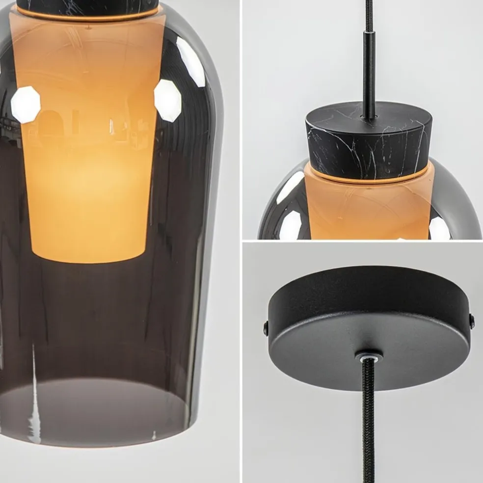 Fashion Straluma Hanglamp 1 lichts zwart/marmer met smoke glas