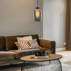 Fashion Straluma Hanglamp 1 lichts zwart/marmer met smoke glas