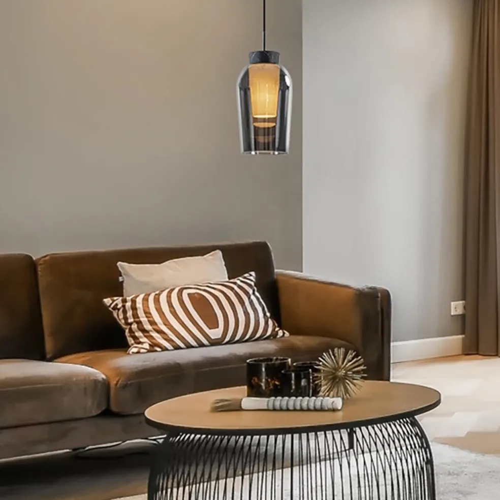 Fashion Straluma Hanglamp 1 lichts zwart/marmer met smoke glas