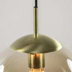 New Straluma Hanglamp amber glazen bol 25 cm met messing