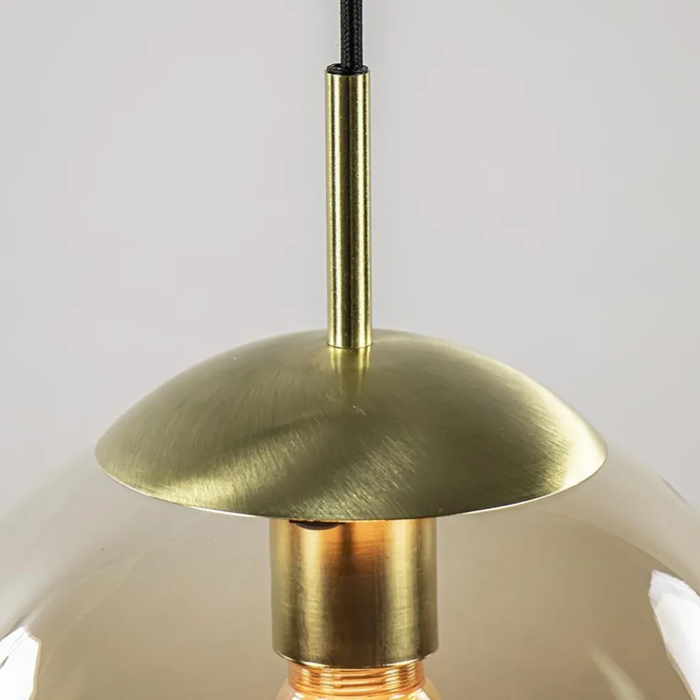New Straluma Hanglamp amber glazen bol 25 cm met messing