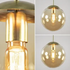 New Straluma Hanglamp amber glazen bol 25 cm met messing