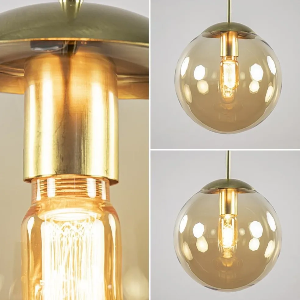 New Straluma Hanglamp amber glazen bol 25 cm met messing