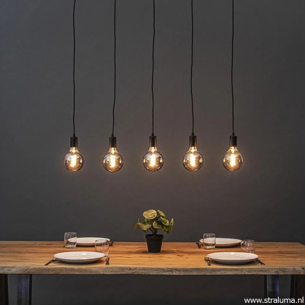 Online Straluma Hanglamp balk 110cm + 5x pendel zwart