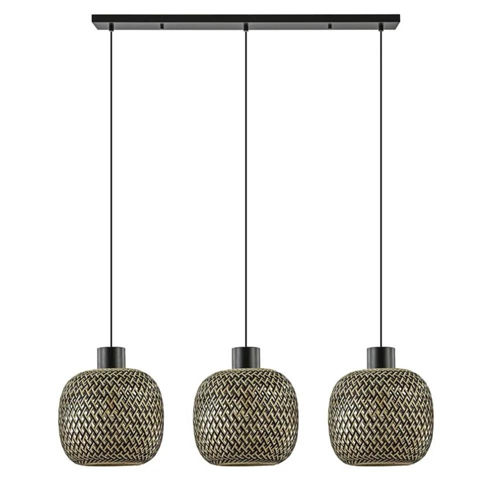 Online Straluma Hanglamp balk 3L zwart + bamboe