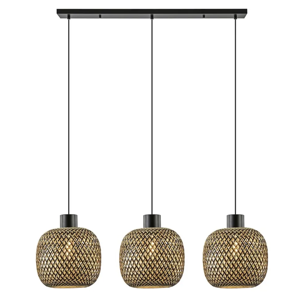 Online Straluma Hanglamp balk 3L zwart + bamboe
