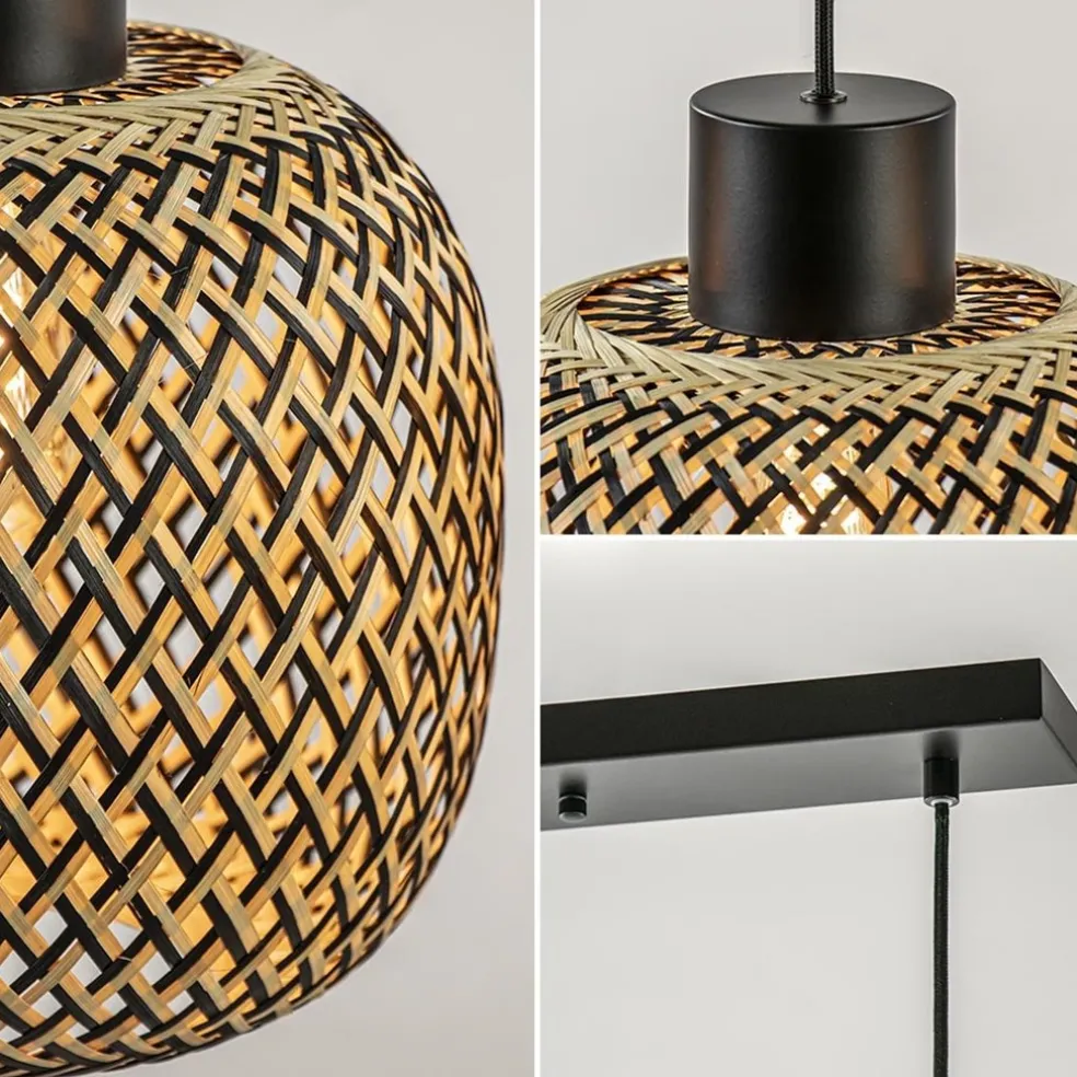 Online Straluma Hanglamp balk 3L zwart + bamboe