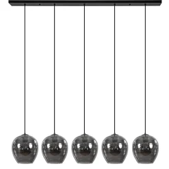 Fashion Straluma Hanglamp balk zwart 5-lichts smoke glas