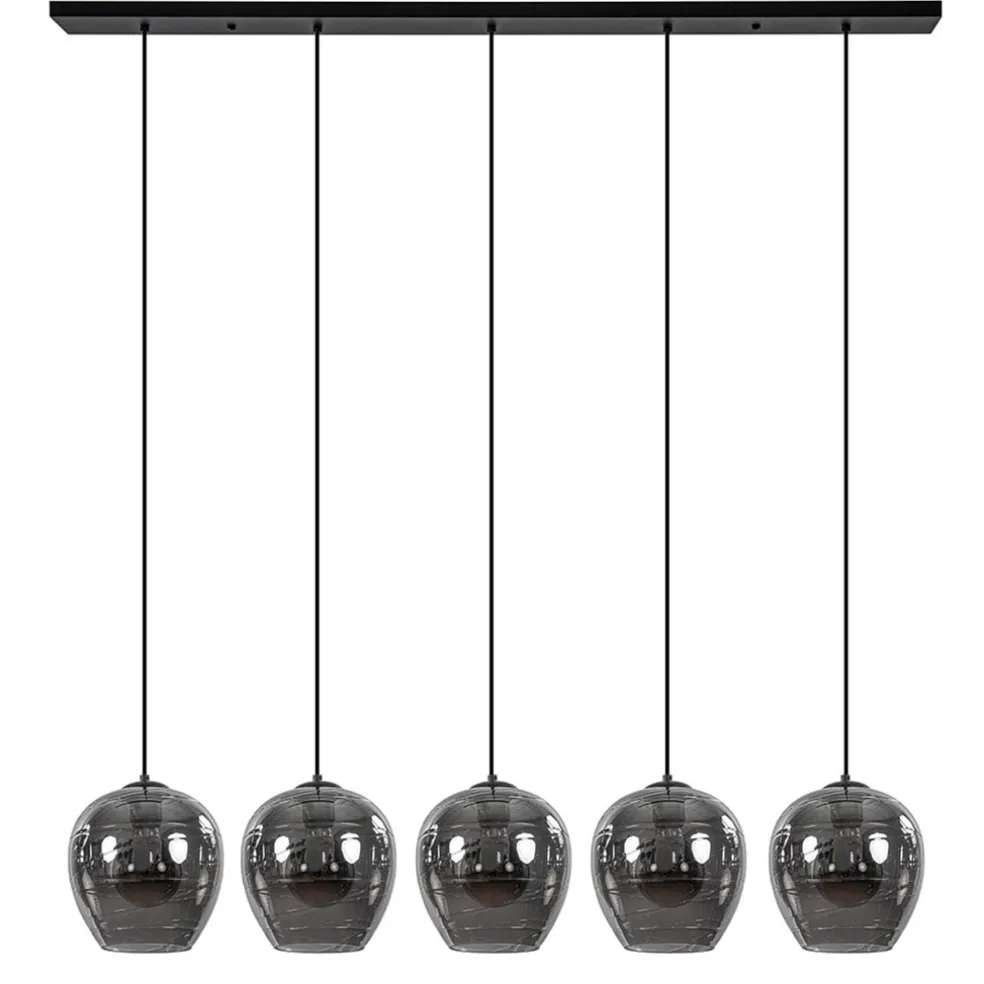 Fashion Straluma Hanglamp balk zwart 5-lichts smoke glas
