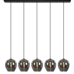 Fashion Straluma Hanglamp balk zwart 5-lichts smoke glas