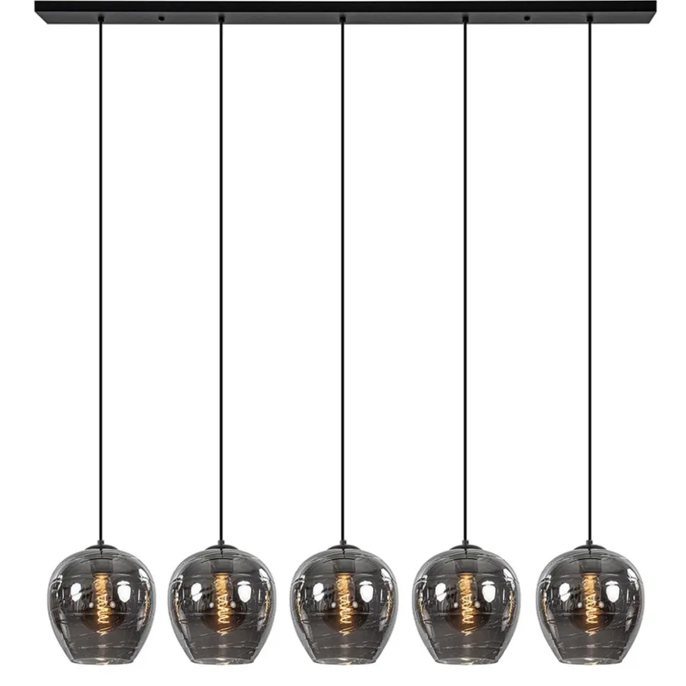 Fashion Straluma Hanglamp balk zwart 5-lichts smoke glas