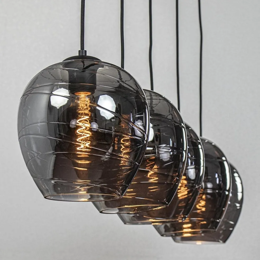 Fashion Straluma Hanglamp balk zwart 5-lichts smoke glas