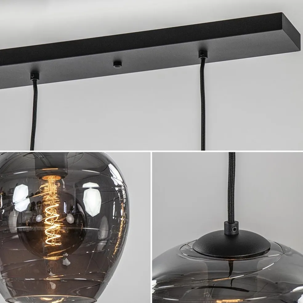 Fashion Straluma Hanglamp balk zwart 5-lichts smoke glas