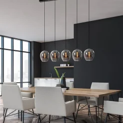 Fashion Straluma Hanglamp balk zwart 5-lichts smoke glas
