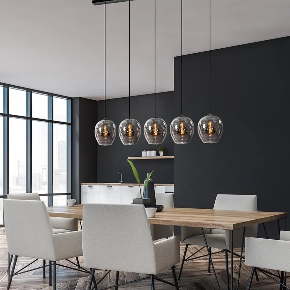 Fashion Straluma Hanglamp balk zwart 5-lichts smoke glas