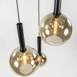 New Straluma Hanglamp Bella 3L rond zwart+smoke glas