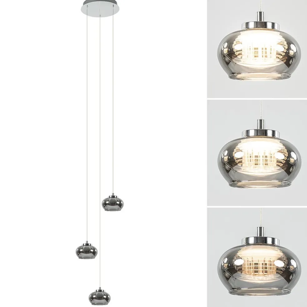 New Straluma Hanglamp chroom/smoke glas 3-lichts