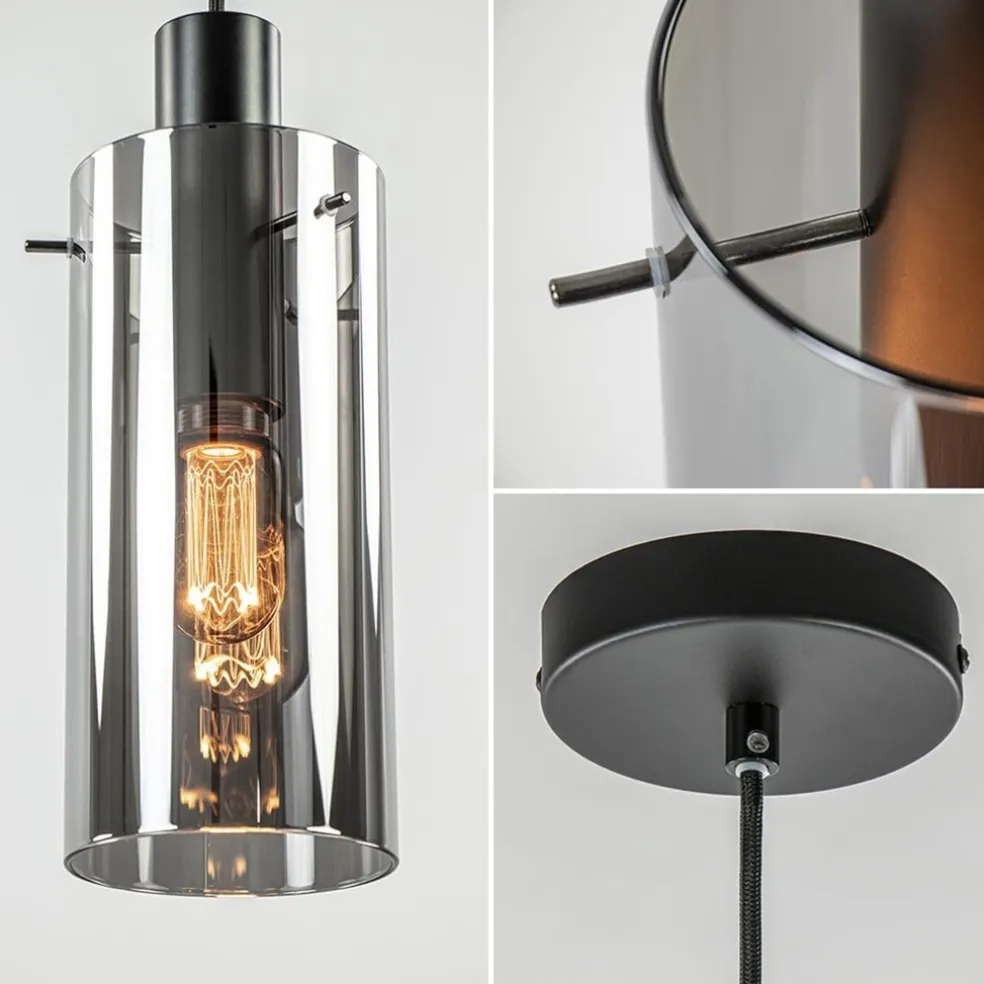 Outlet Straluma Hanglamp cilinder zwart met smoke glas