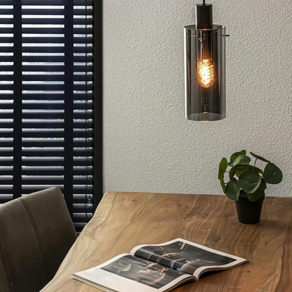 Outlet Straluma Hanglamp cilinder zwart met smoke glas