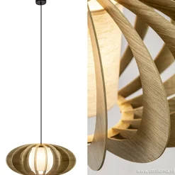 Outlet Straluma Hanglamp 64cm houten lamellen+linnen kap