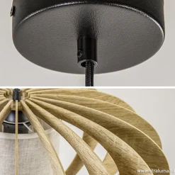 Outlet Straluma Hanglamp 64cm houten lamellen+linnen kap