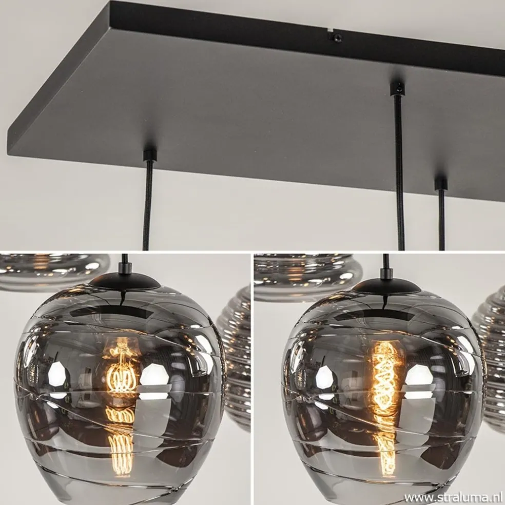 Sale Straluma Hanglamp Fantasy 8L zwart + smoke glas mix