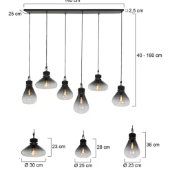 Store Straluma Hanglamp Flere 6L zwart smoke/clear glas
