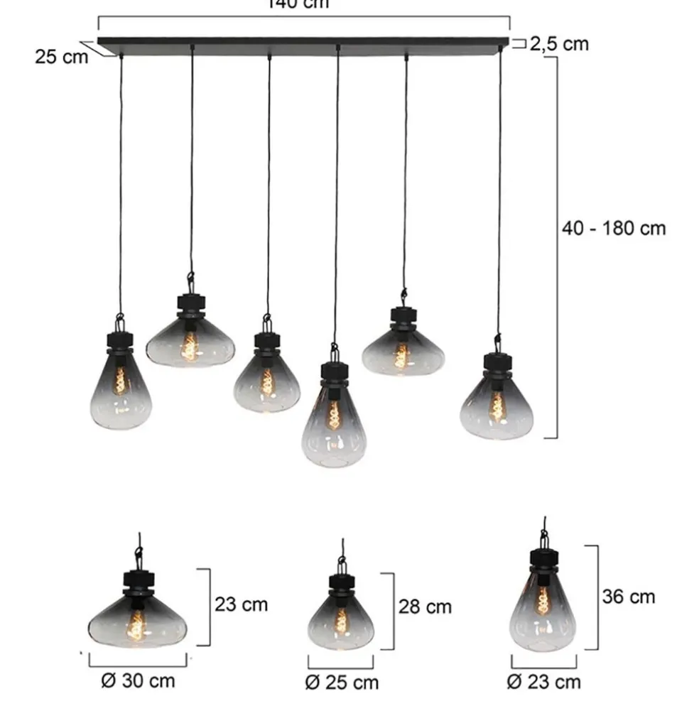 Store Straluma Hanglamp Flere 6L zwart smoke/clear glas