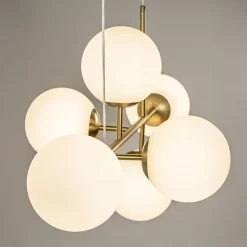 Store Straluma Hanglamp 6L brass met opaal bolglas