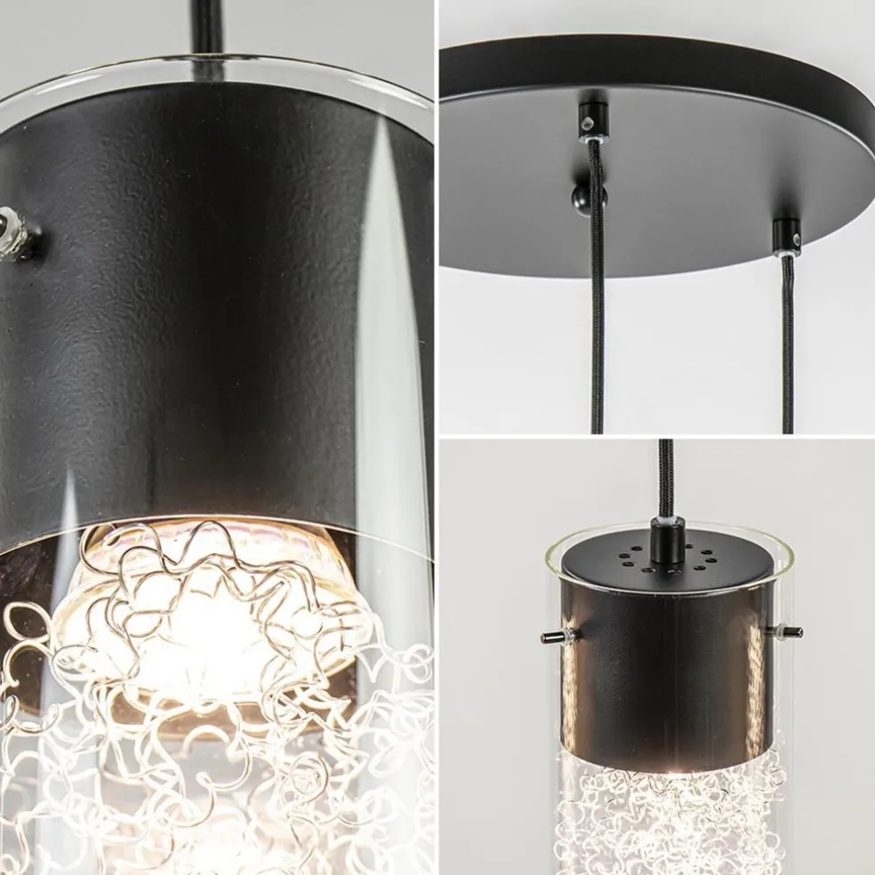 Store Straluma Hanglamp 3L rond zwart met cilinder glas